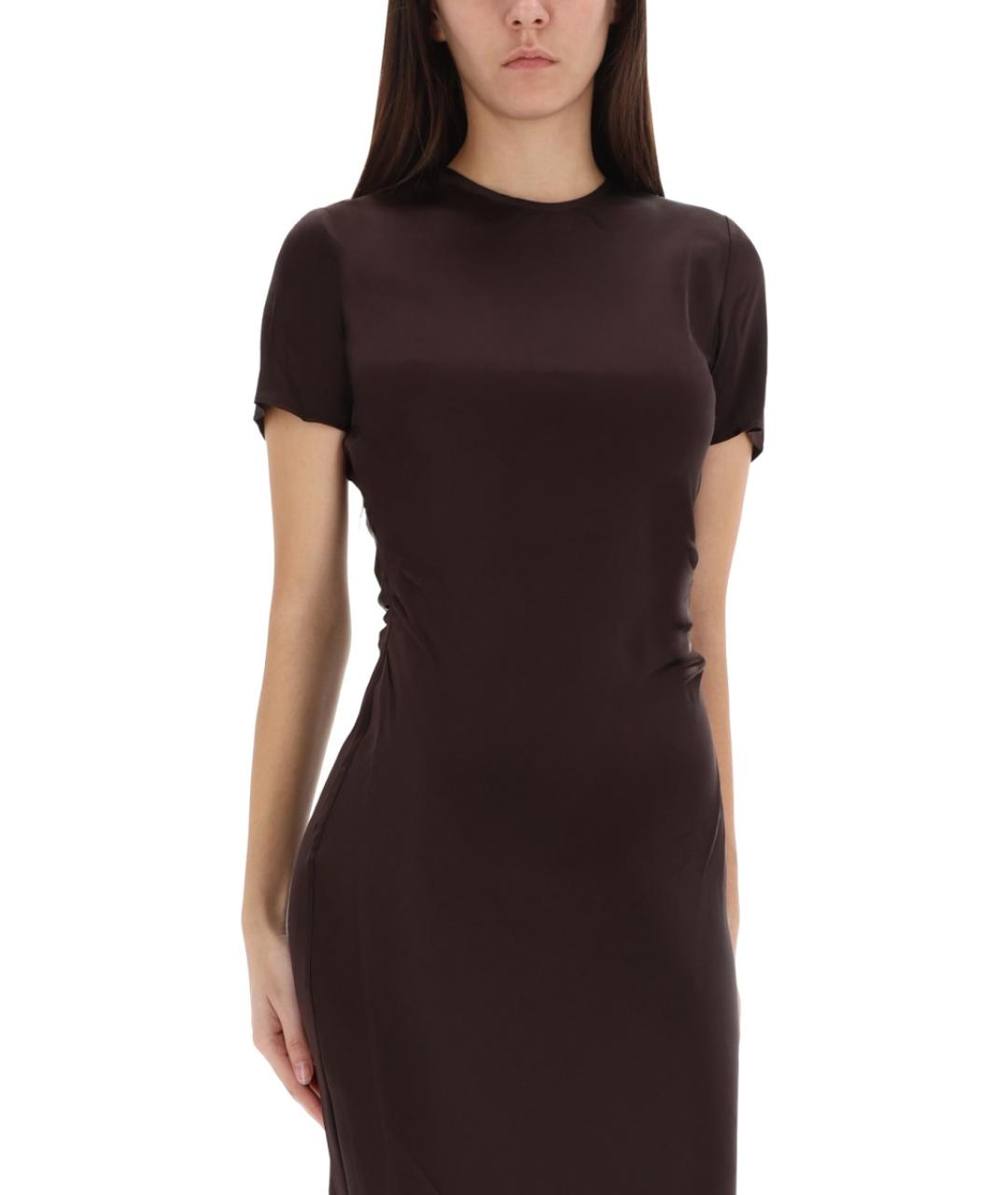 STAUD Коричневое шелковое повседневное платье, фото 5