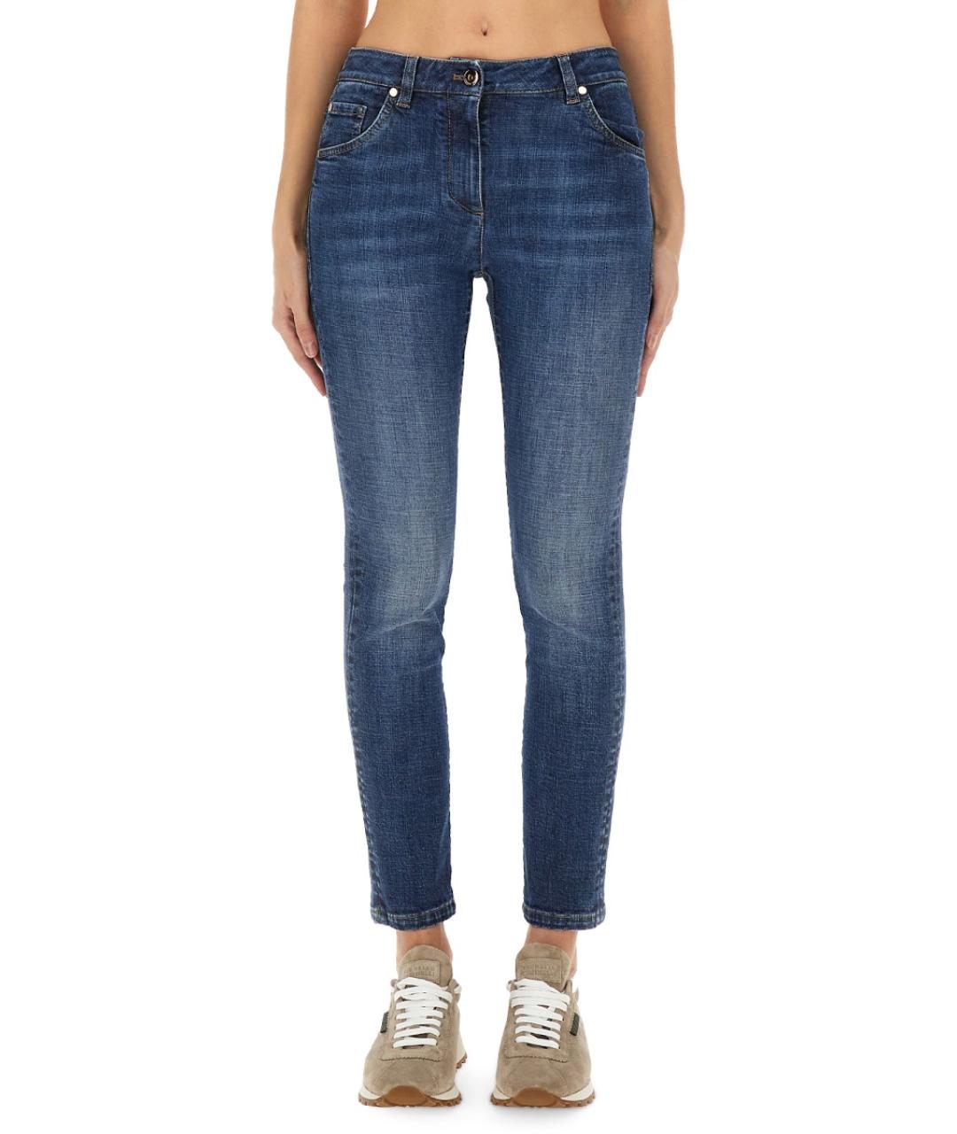 BRUNELLO CUCINELLI Синие хлопко-эластановые джинсы слим, фото 2