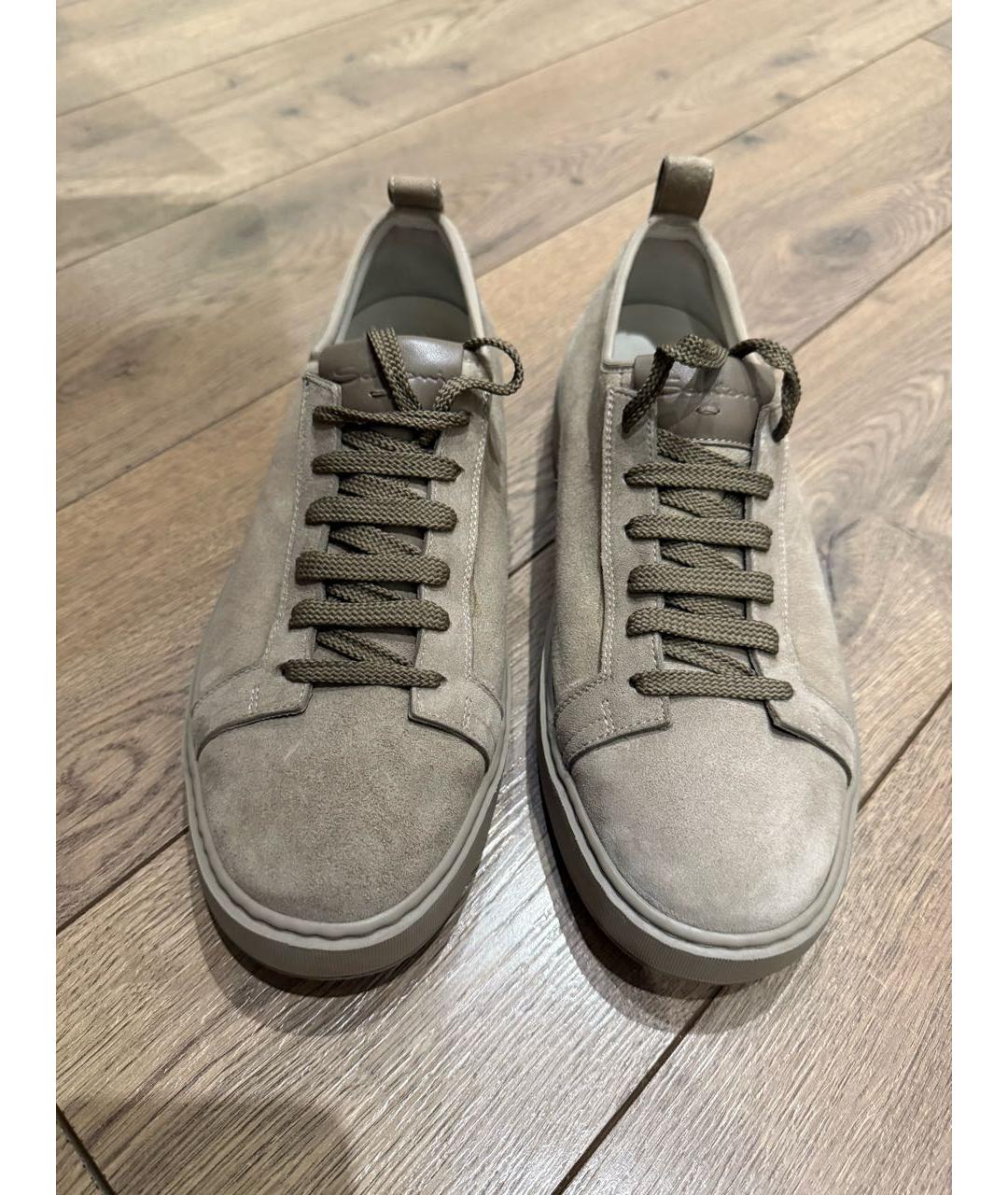 SANTONI Бежевые замшевые низкие кроссовки / кеды, фото 2