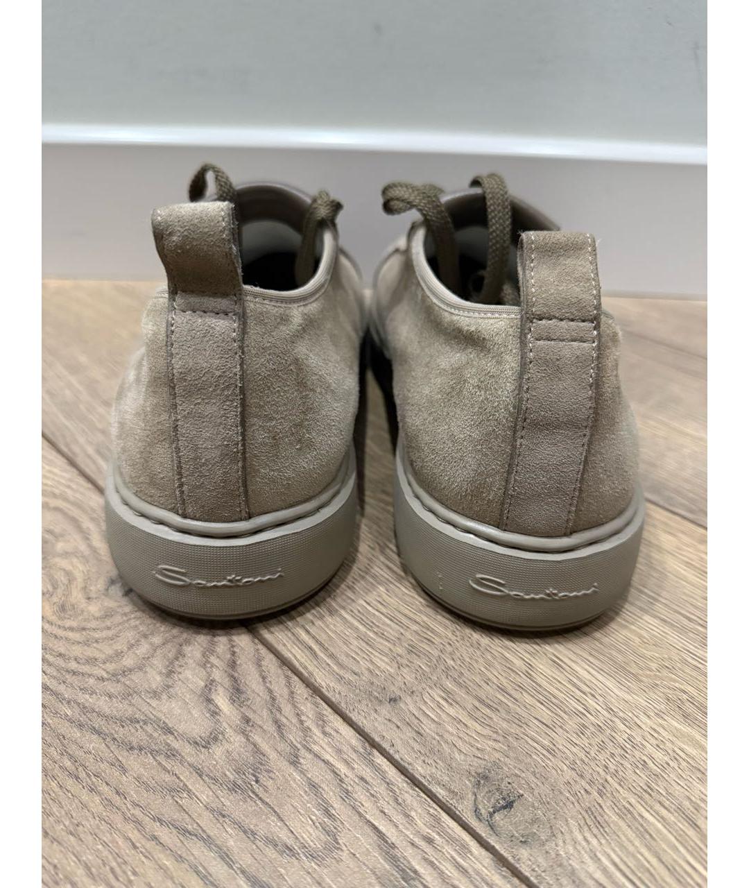 SANTONI Бежевые замшевые низкие кроссовки / кеды, фото 4