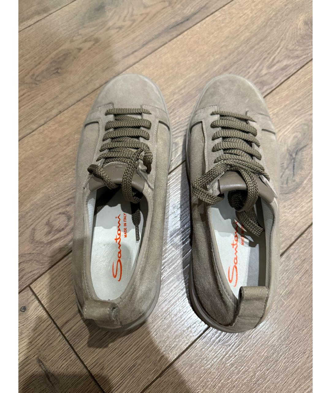 SANTONI Бежевые замшевые низкие кроссовки / кеды, фото 3