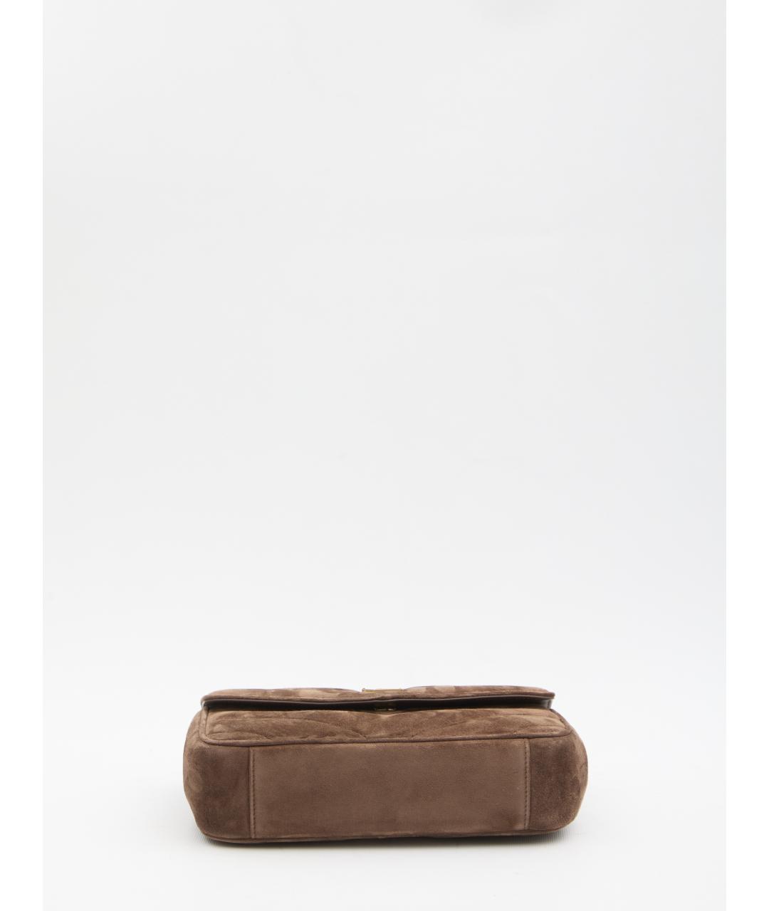 SAINT LAURENT Коричневая замшевая сумка через плечо, фото 3