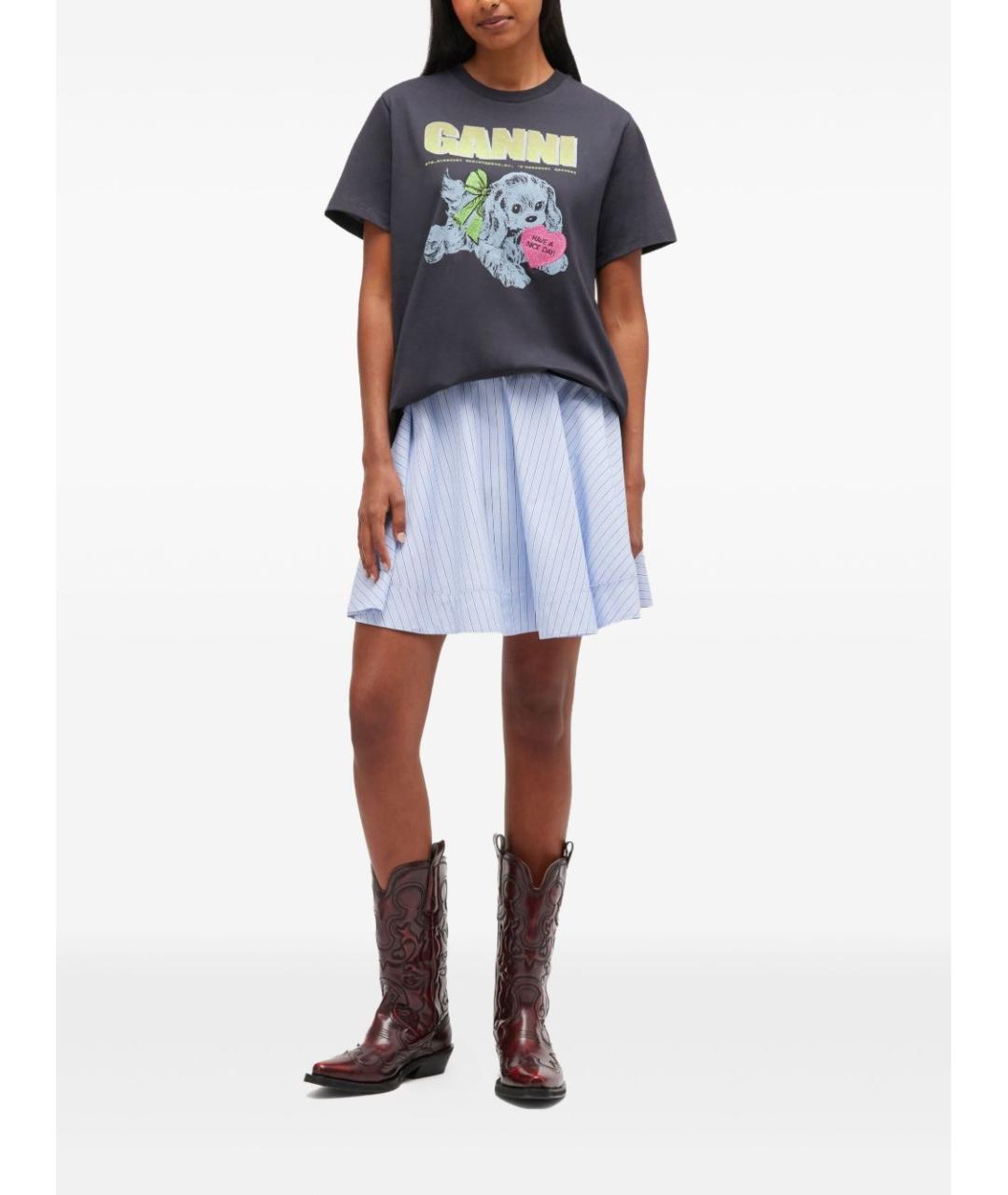 GANNI Антрацитовая хлопковая футболка, фото 4