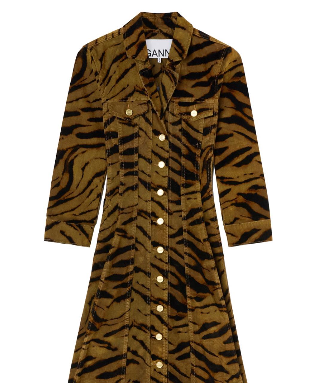 GANNI Коричневое хлопковое повседневное платье, фото 2