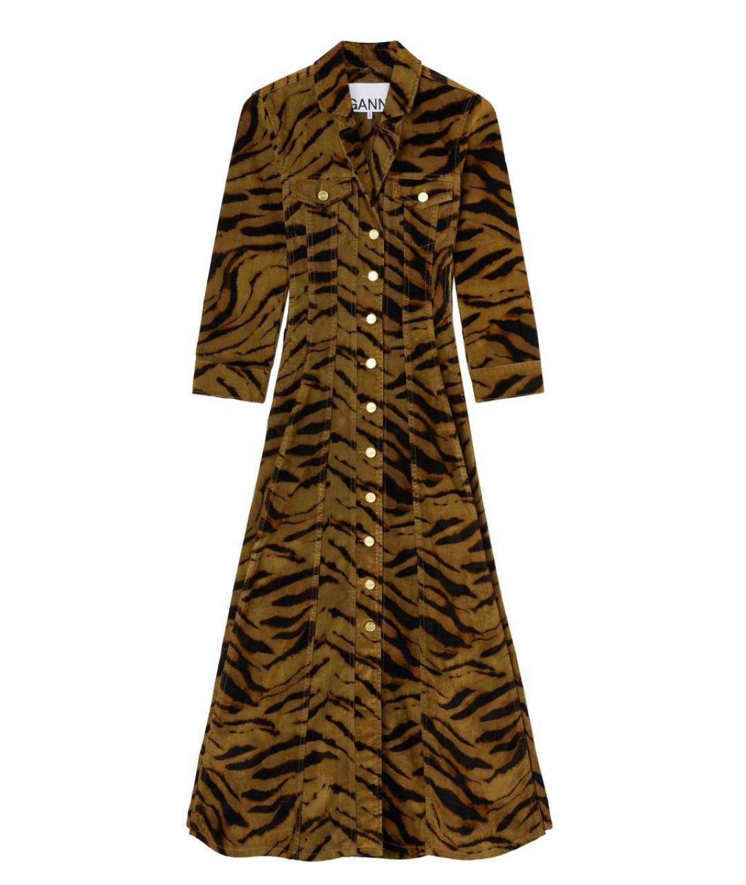 GANNI Коричневое хлопковое повседневное платье, фото 1