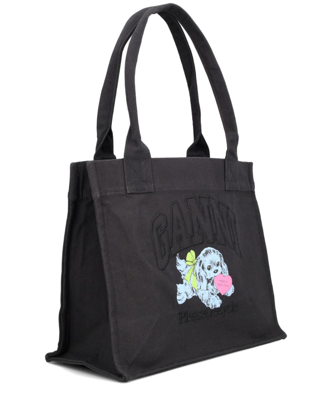 GANNI Черная хлопковая сумка тоут, фото 2