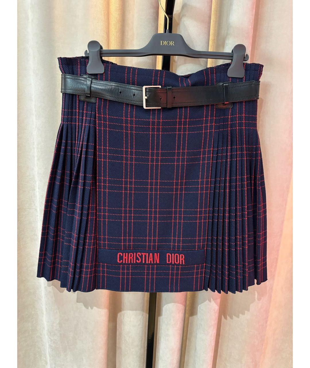 CHRISTIAN DIOR Темно-синяя шерстяная юбка мини, фото 8