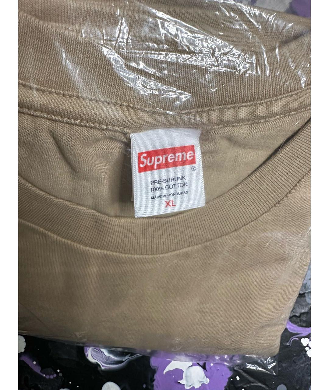 SUPREME Бежевая хлопковая футболка, фото 6