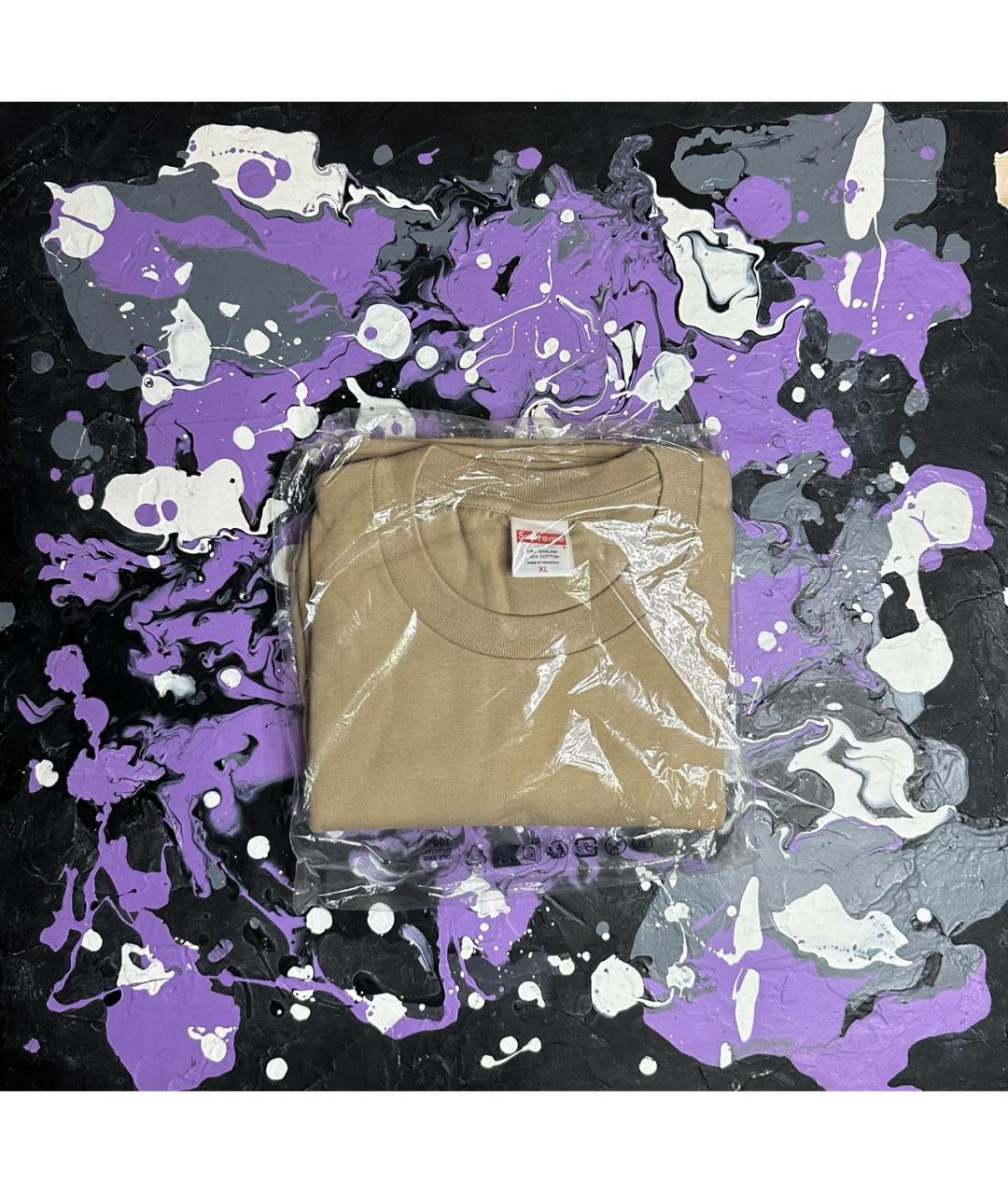 SUPREME Бежевая хлопковая футболка, фото 3