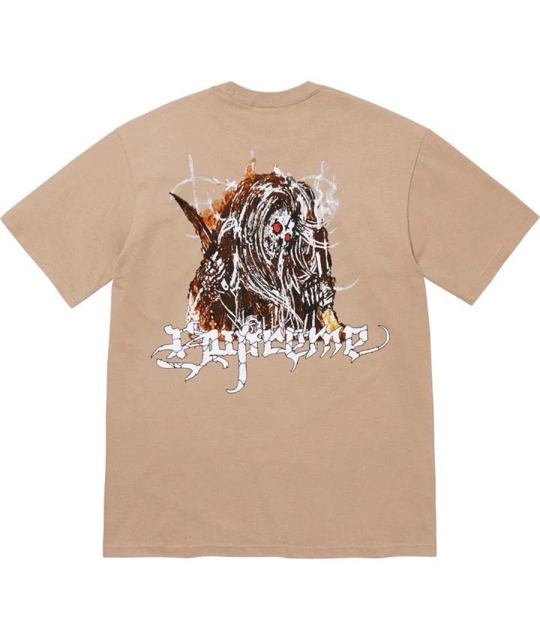SUPREME Бежевая хлопковая футболка, фото 2