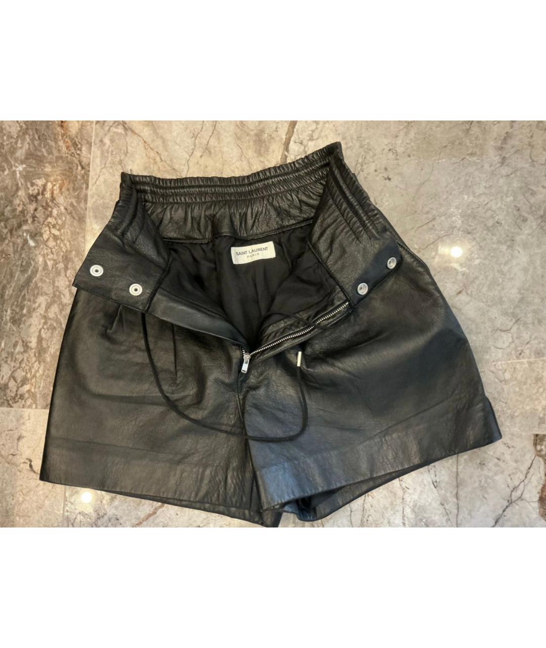 SAINT LAURENT Черные кожаные шорты, фото 3