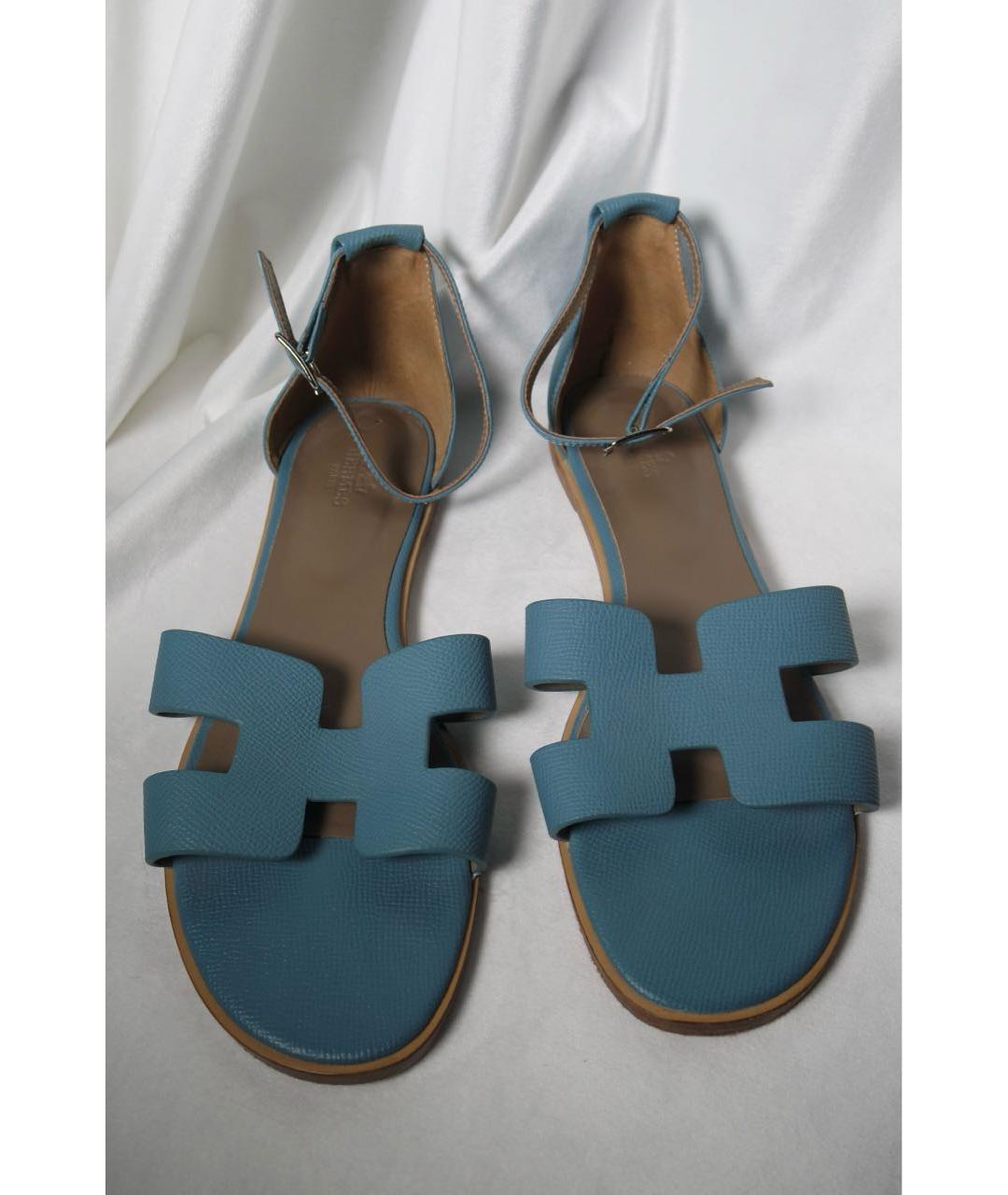 HERMES Голубые кожаные сандалии, фото 2