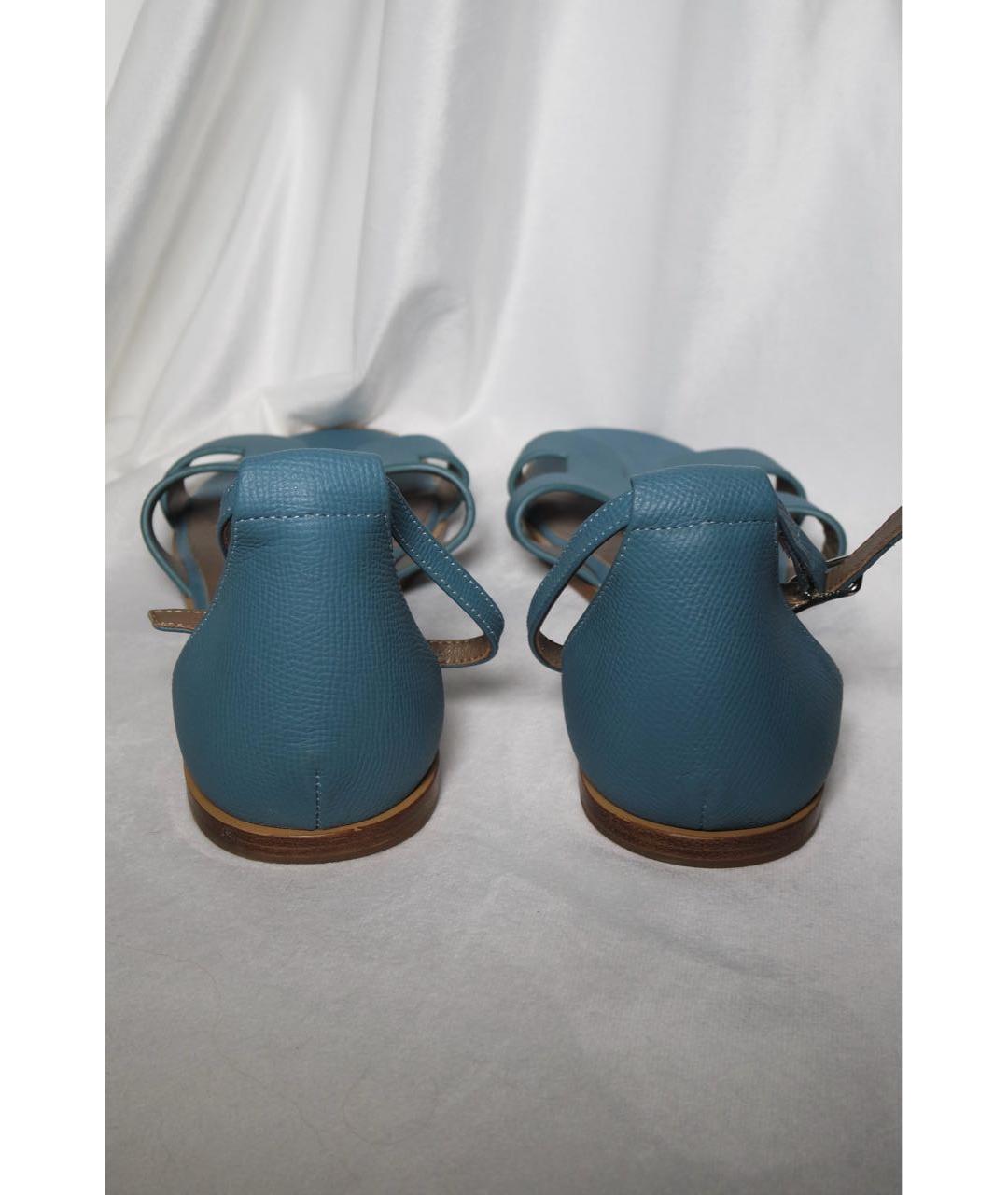 HERMES Голубые кожаные сандалии, фото 6
