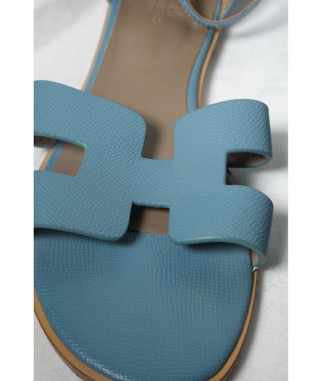 HERMES Голубые кожаные сандалии, фото 5