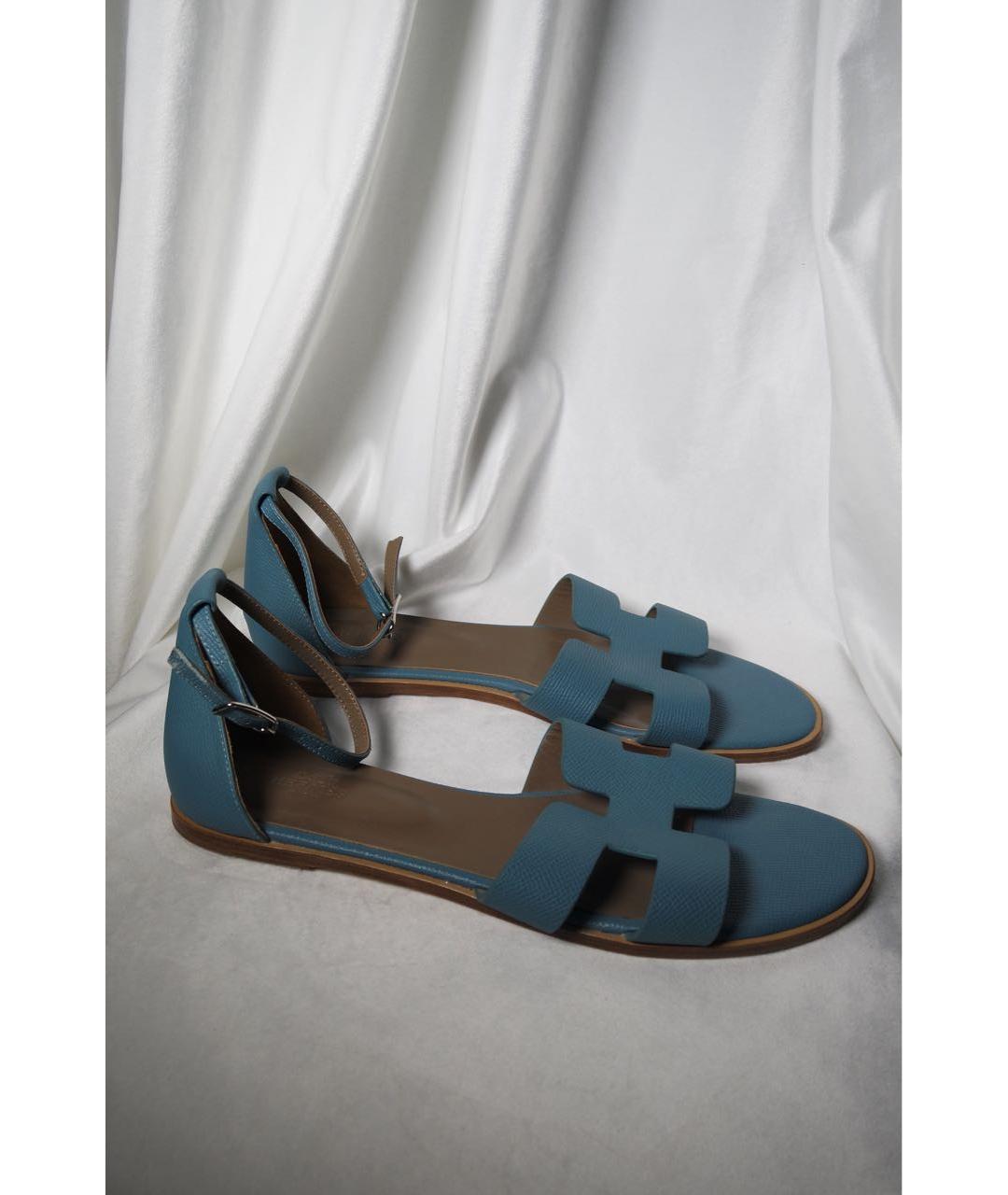 HERMES Голубые кожаные сандалии, фото 3
