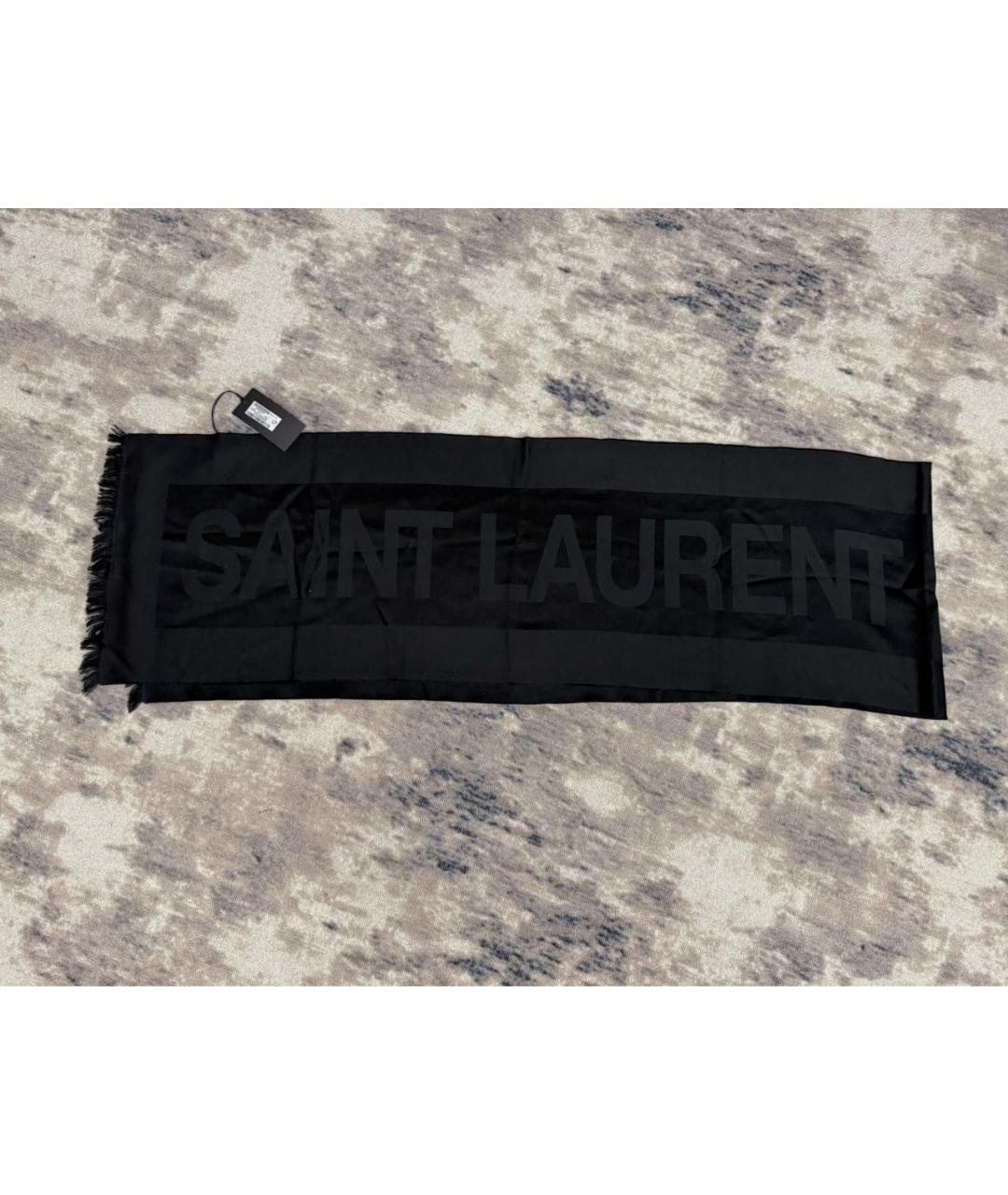 SAINT LAURENT Черный шерстяной шарф, фото 9