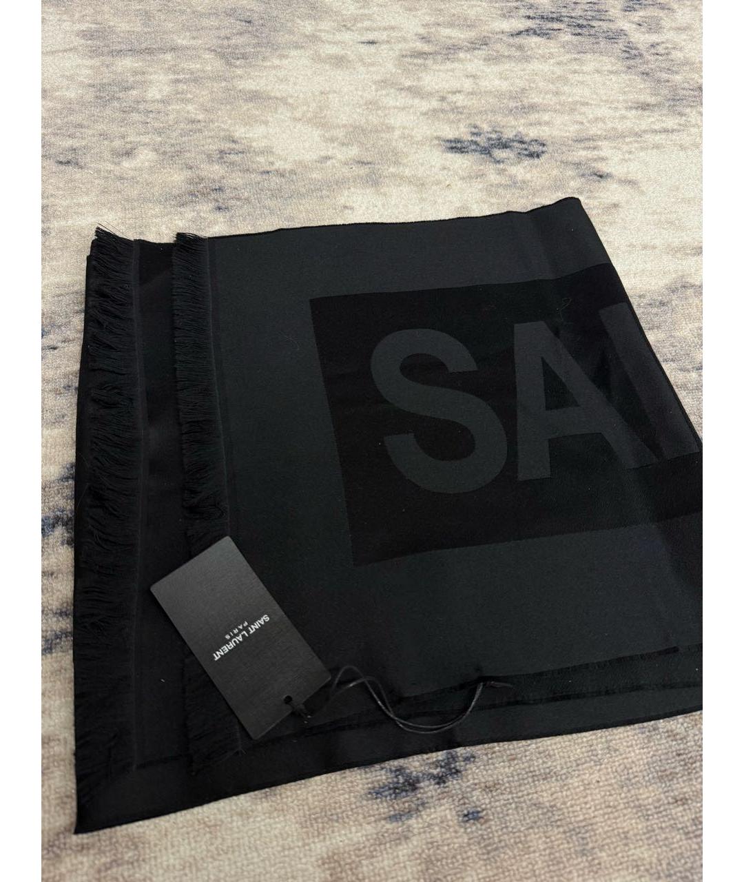 SAINT LAURENT Черный шерстяной шарф, фото 6