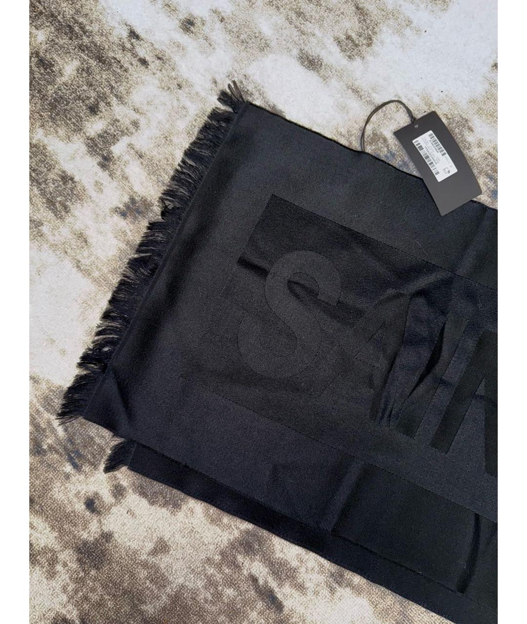 SAINT LAURENT Черный шерстяной шарф, фото 2