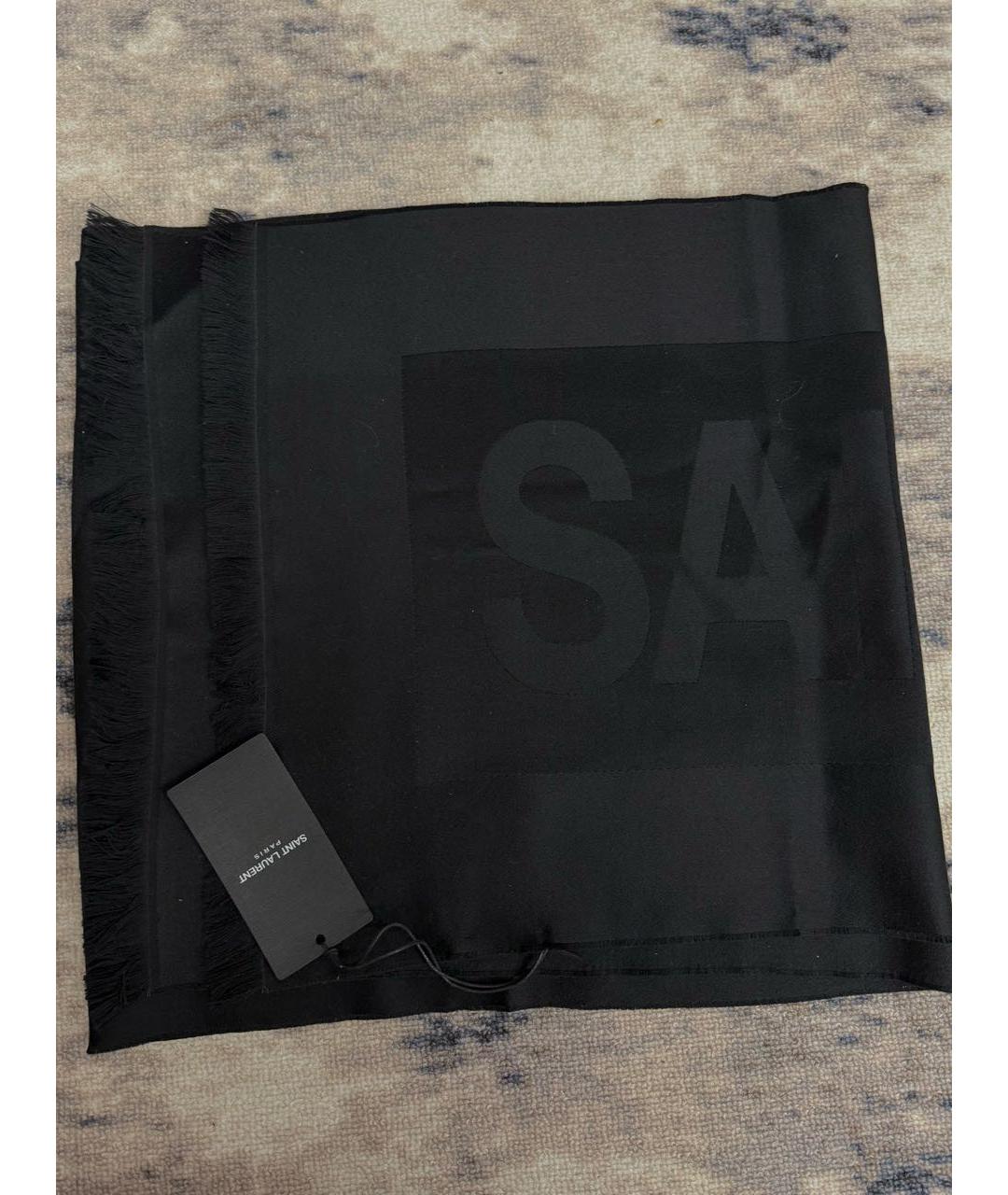 SAINT LAURENT Черный шерстяной шарф, фото 5