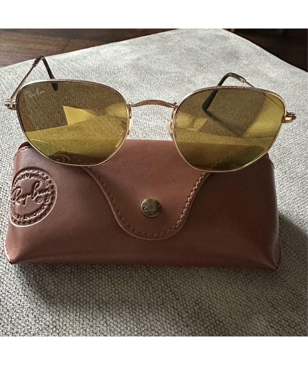 RAY BAN Золотые металлические солнцезащитные очки, фото 9