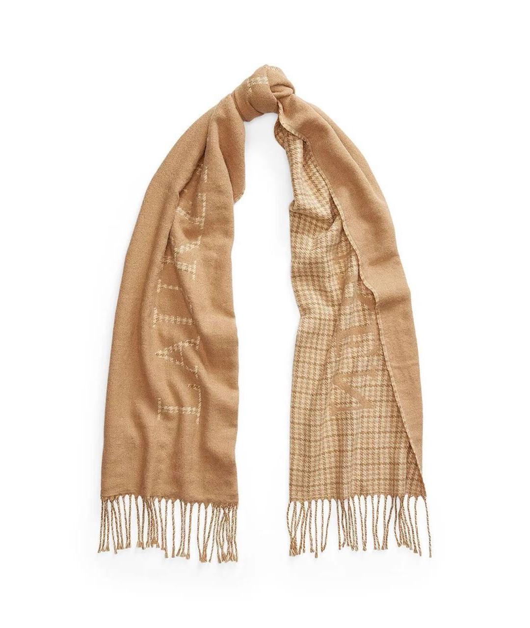 POLO RALPH LAUREN Бежевый шерстяной шарф, фото 4