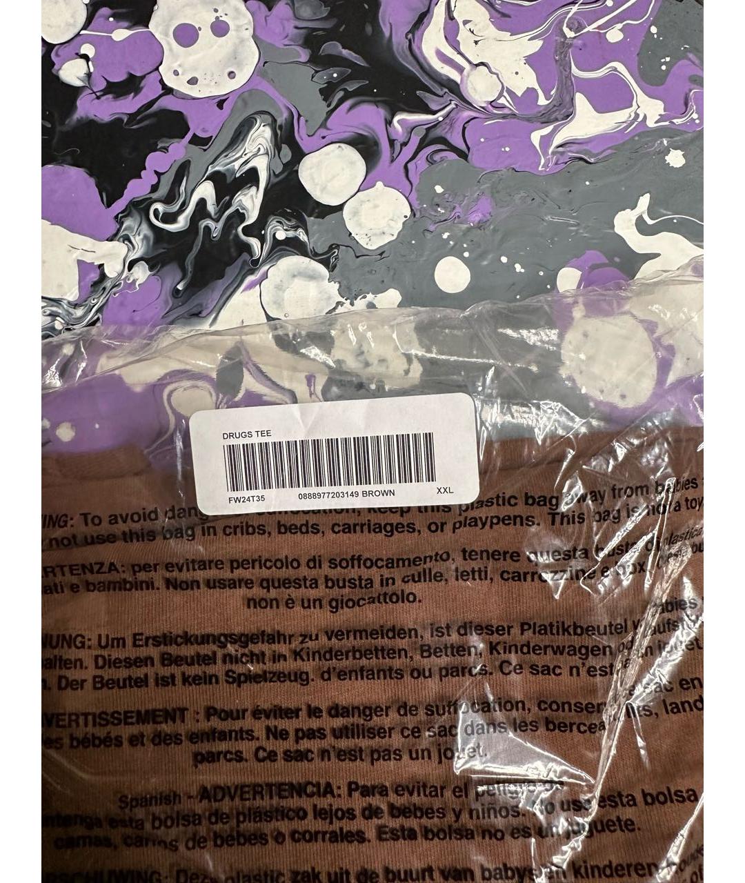 SUPREME Коричневая хлопковая футболка, фото 5