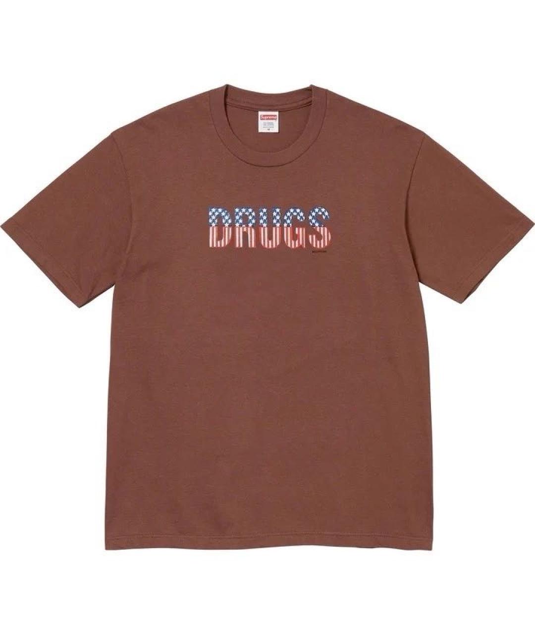 SUPREME Коричневая хлопковая футболка, фото 1