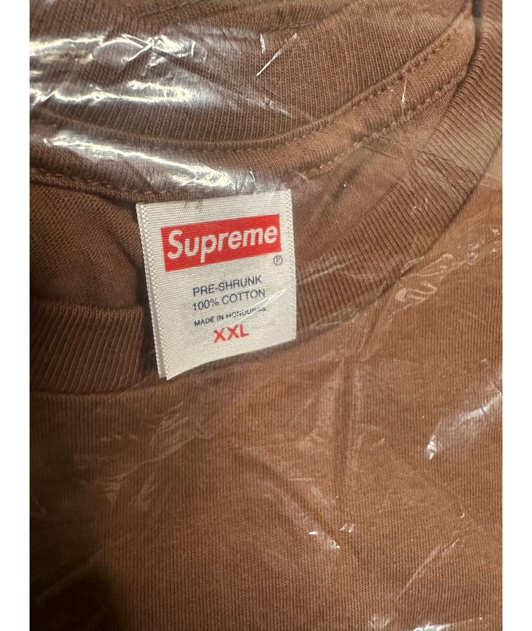 SUPREME Коричневая хлопковая футболка, фото 4