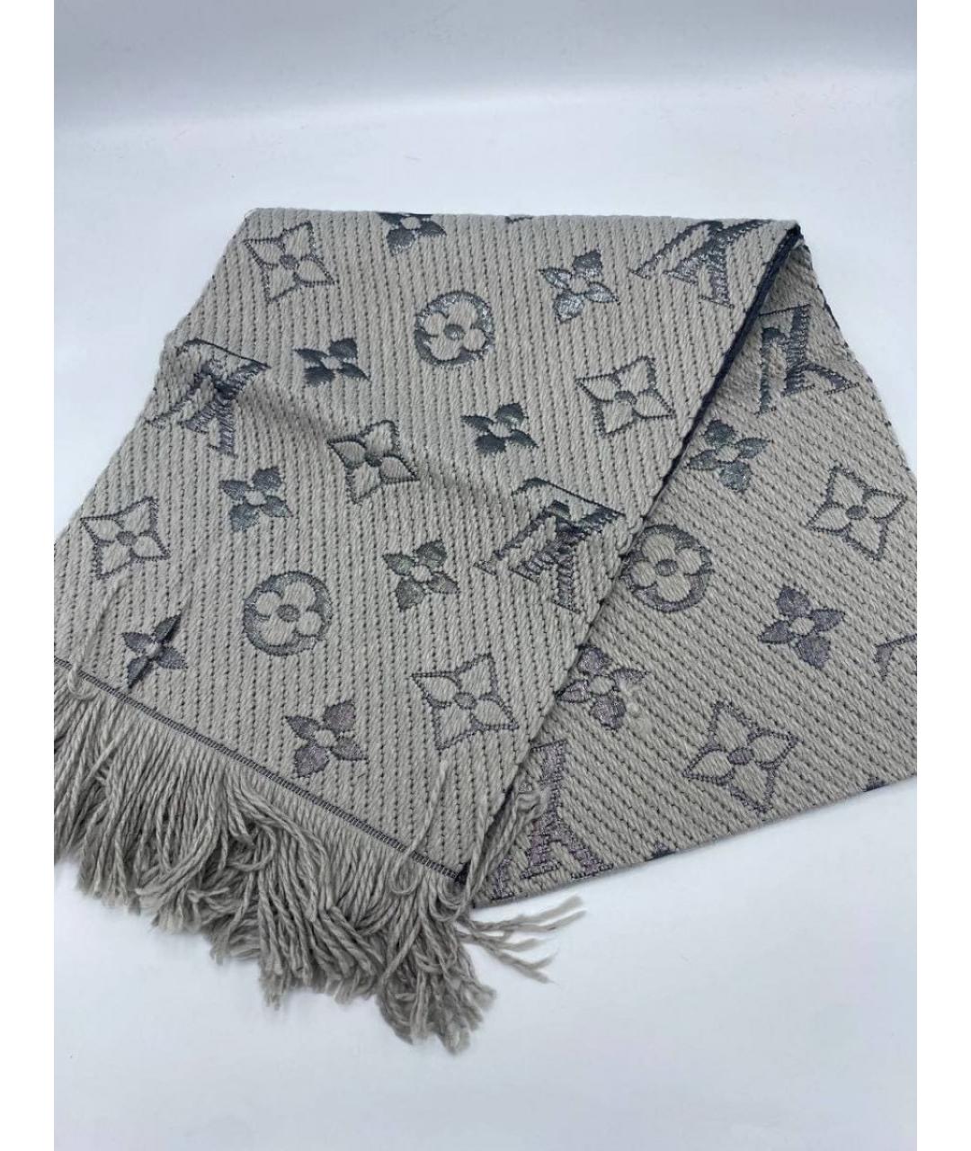 LOUIS VUITTON Серый шерстяной шарф, фото 2