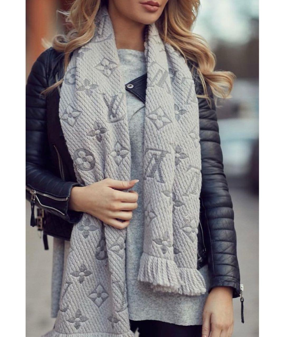 LOUIS VUITTON Серый шерстяной шарф, фото 4