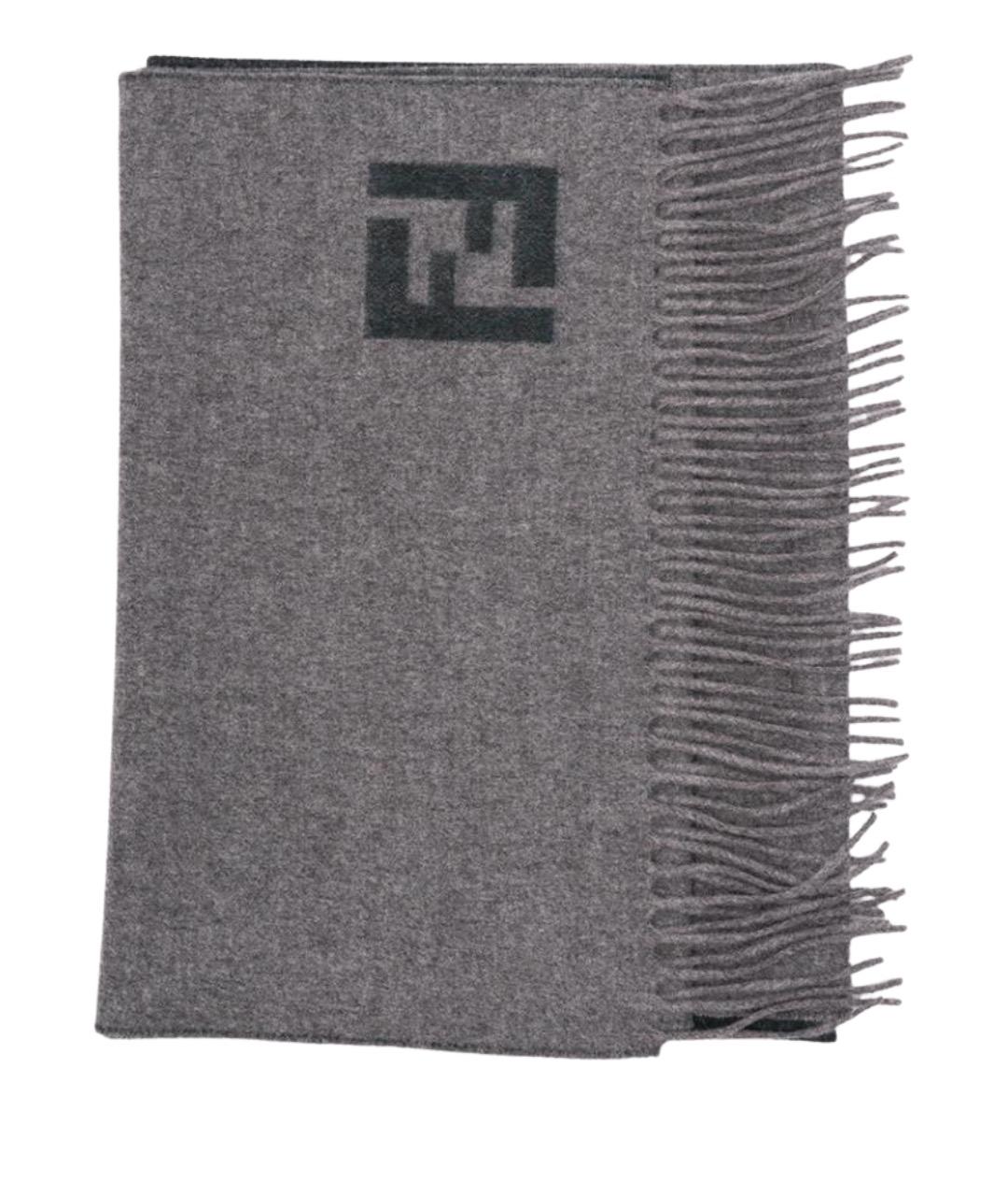 FENDI Серый шерстяной шарф, фото 1