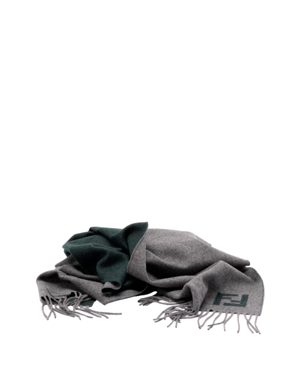 FENDI Серый шерстяной шарф, фото 2