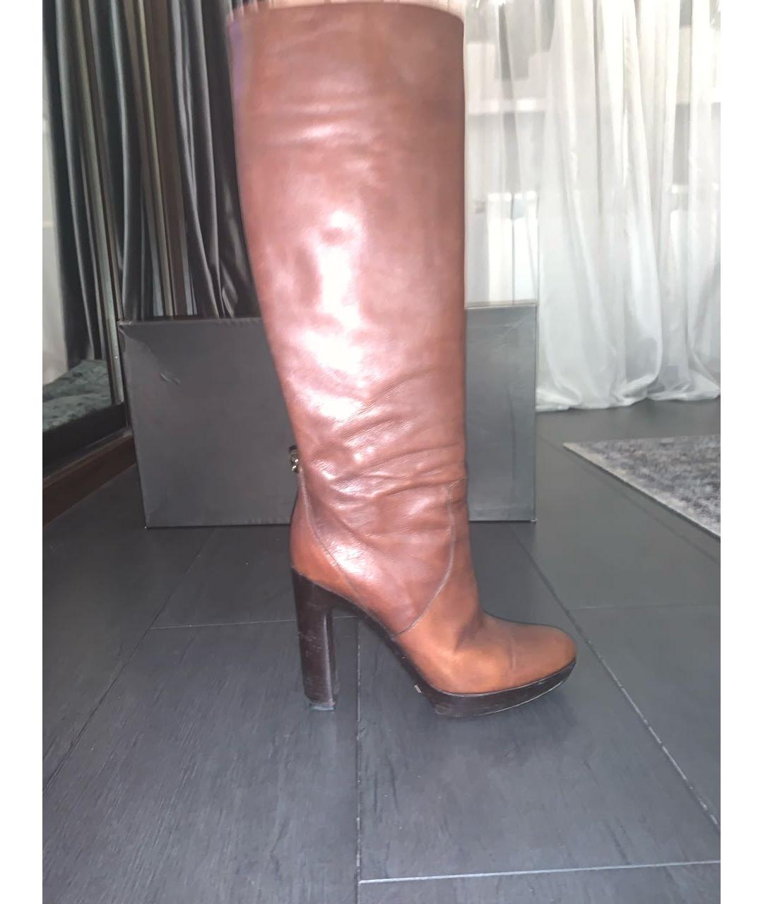 GUCCI Коричневые кожаные сапоги, фото 5