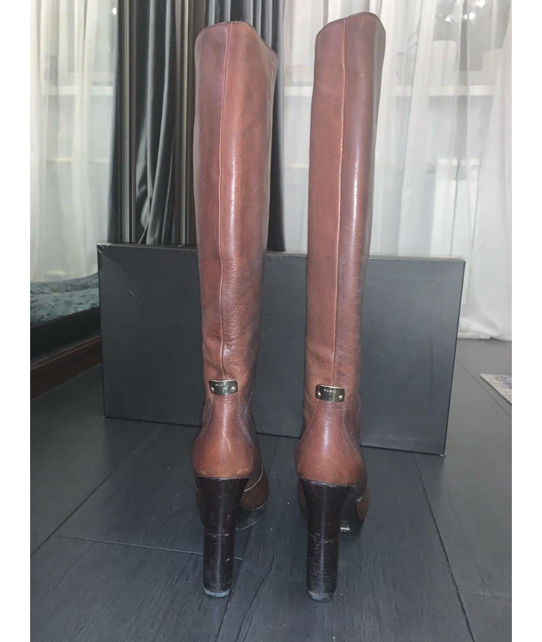 GUCCI Коричневые кожаные сапоги, фото 4