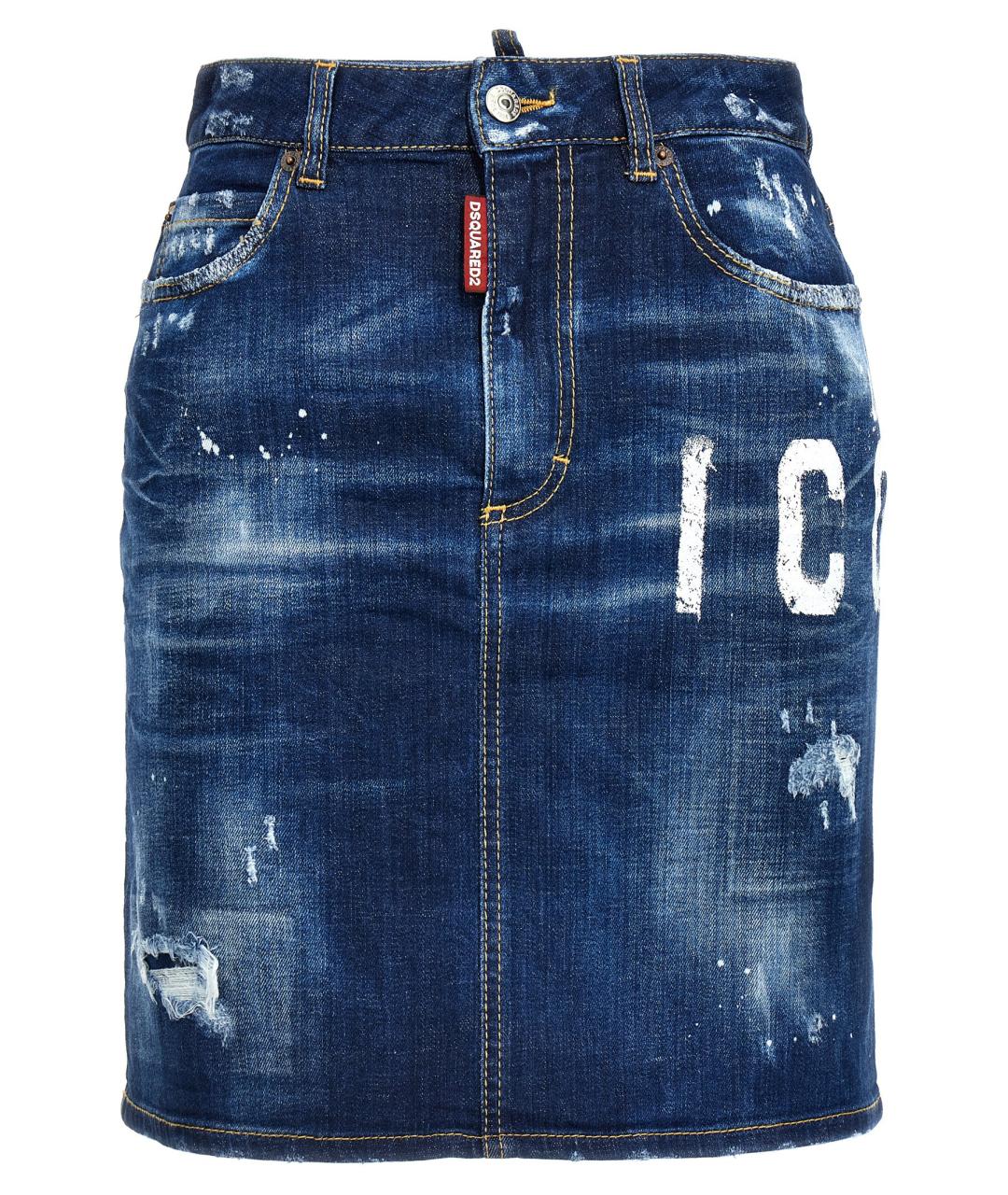 DSQUARED2 Синяя хлопковая юбка миди, фото 1