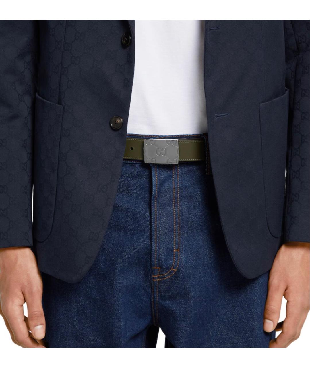 GUCCI Хаки кожаный ремень, фото 3