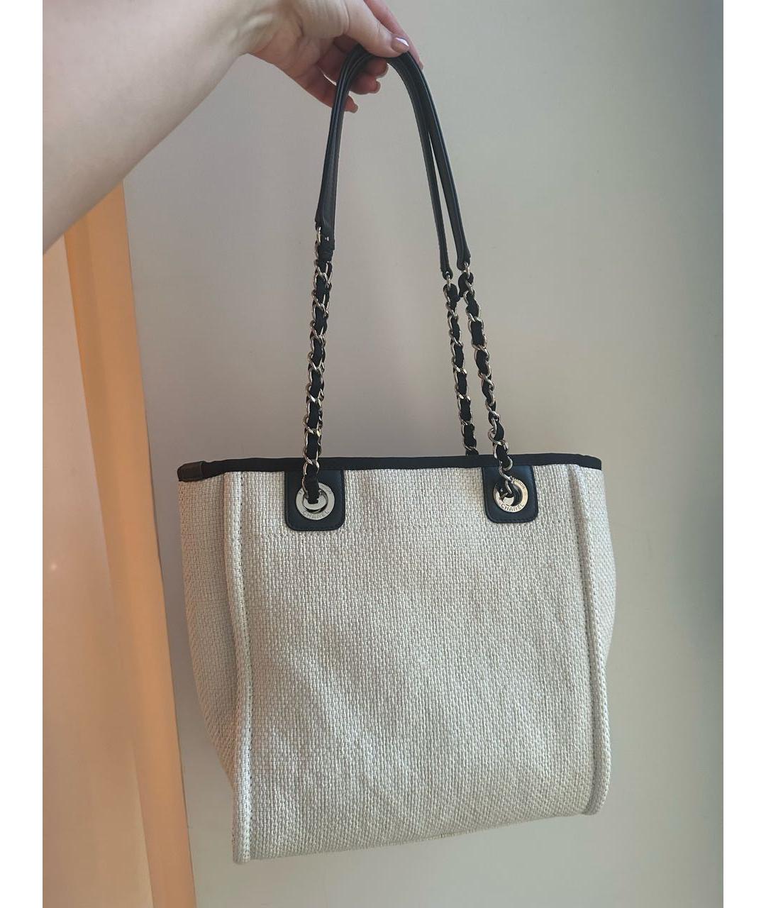 CHANEL Белая тканевая пляжная сумка, фото 2