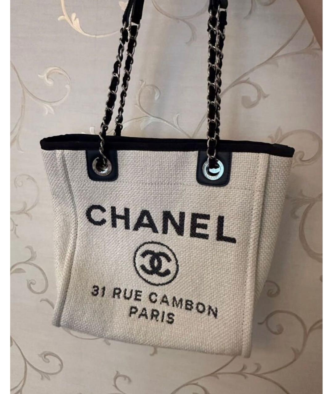 CHANEL Белая тканевая пляжная сумка, фото 5