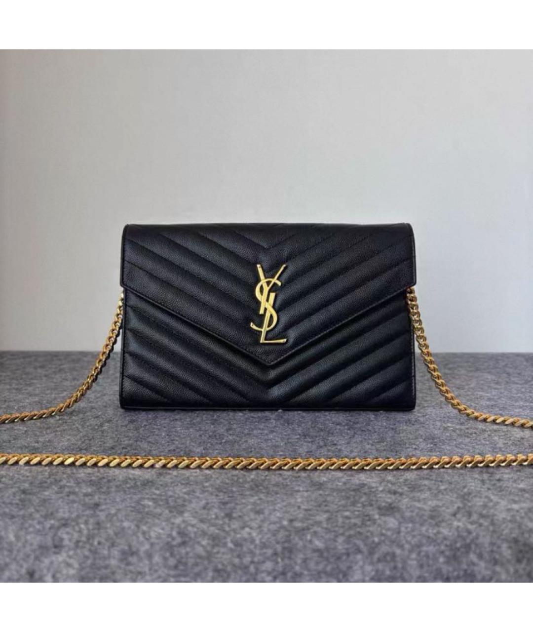 SAINT LAURENT Черная кожаная сумка через плечо, фото 2