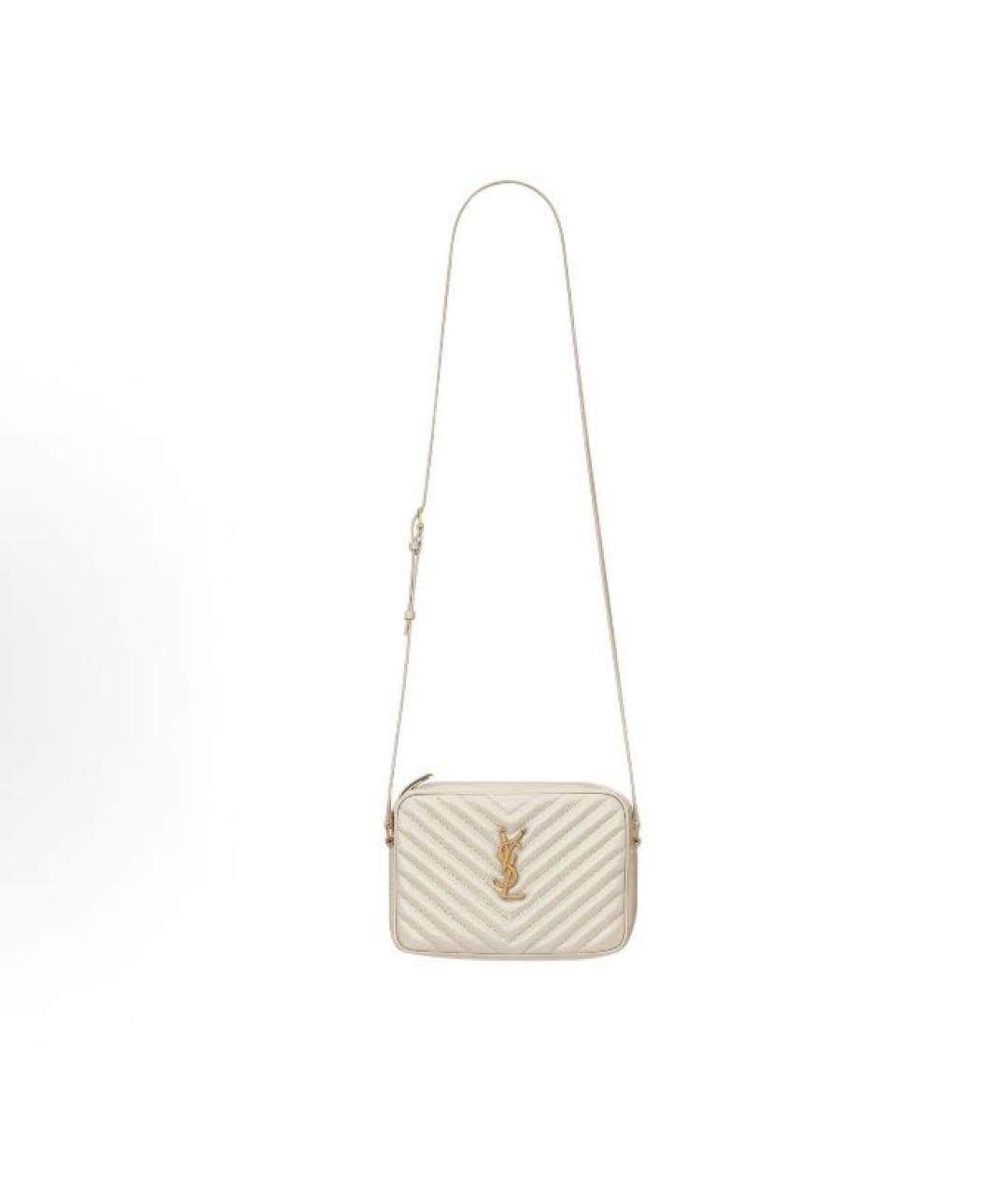 SAINT LAURENT Бежевая кожаная сумка через плечо, фото 4