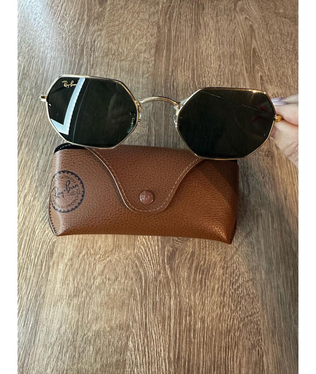 RAY BAN Золотые металлические солнцезащитные очки, фото 7