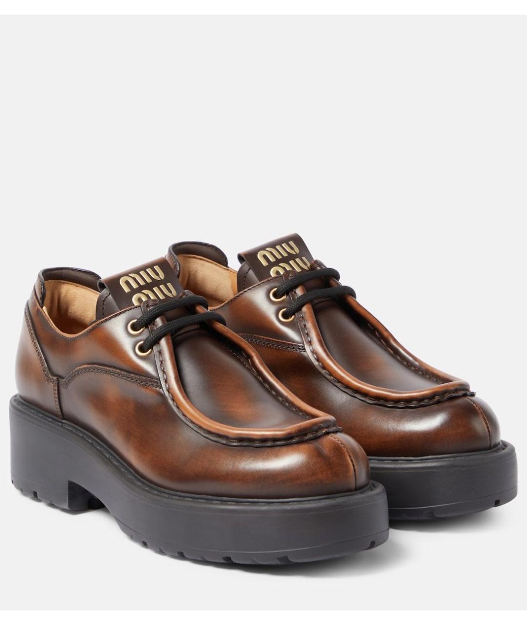 MIU MIU Коричневые кожаные брогги и оксфорды, фото 2