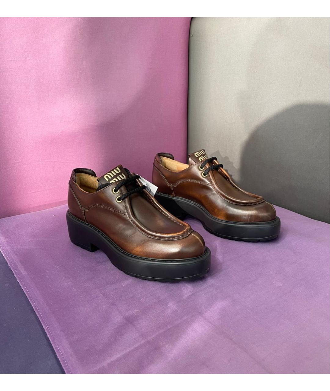 MIU MIU Коричневые кожаные брогги и оксфорды, фото 8