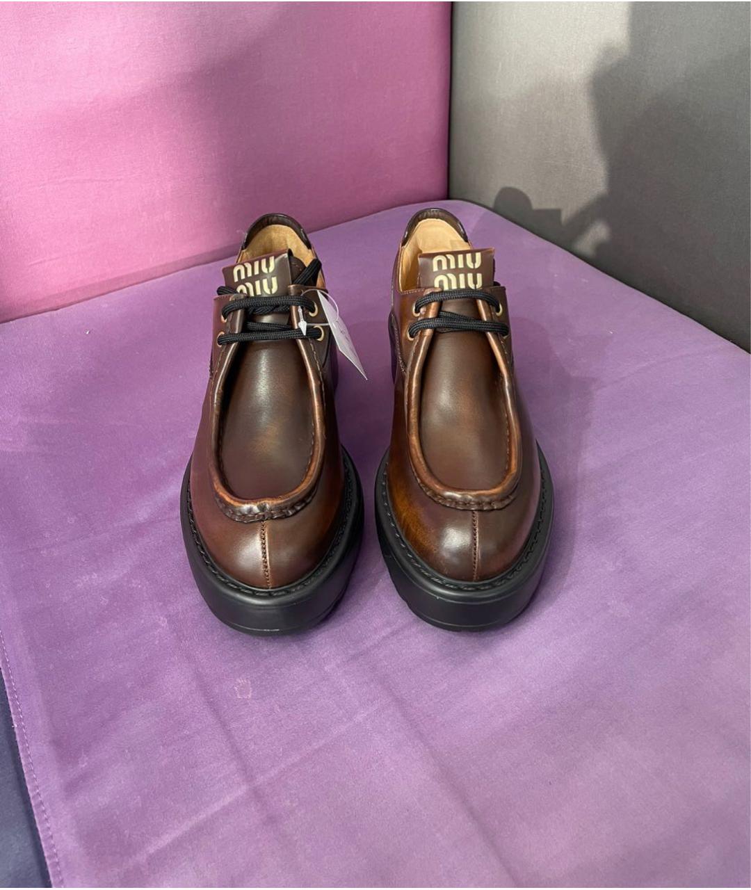 MIU MIU Коричневые кожаные брогги и оксфорды, фото 7