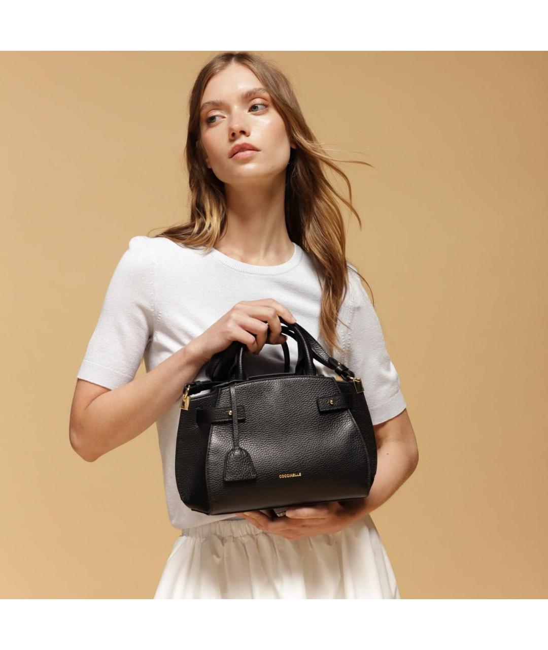 COCCINELLE Черная кожаная сумка с короткими ручками, фото 2
