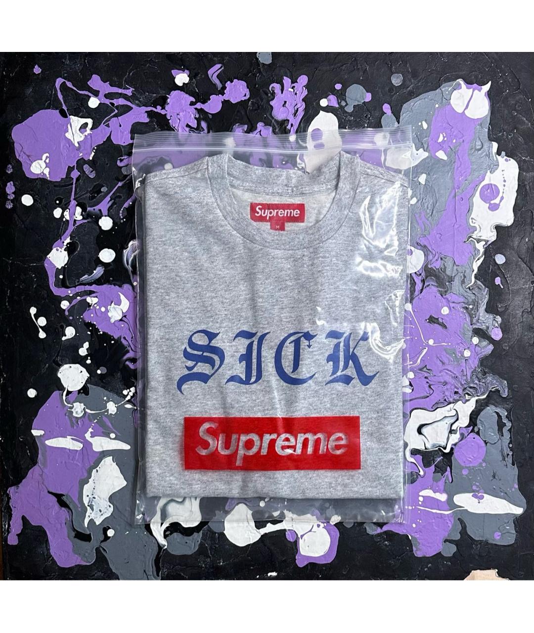 SUPREME Серая хлопковая футболка, фото 2