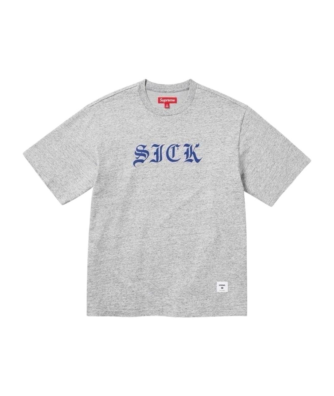 SUPREME Серая хлопковая футболка, фото 6
