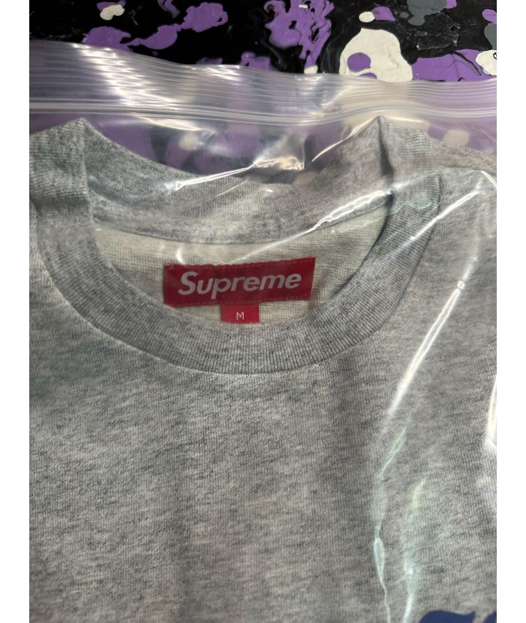 SUPREME Серая хлопковая футболка, фото 4