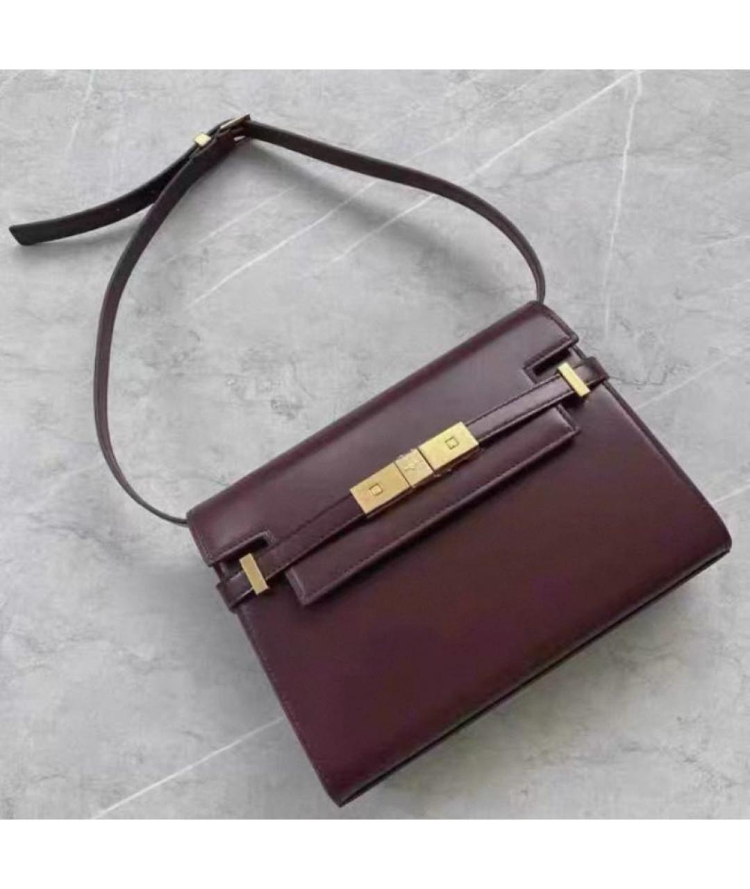 SAINT LAURENT Бордовая кожаная сумка через плечо, фото 3