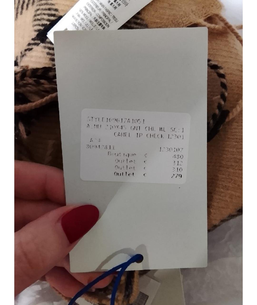 BURBERRY Бежевый шерстяной шарф, фото 9